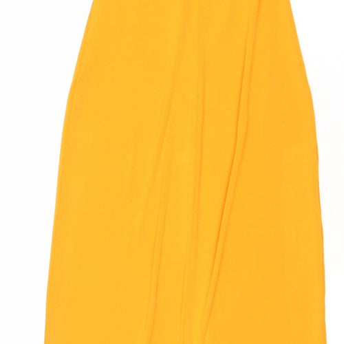 Zara Women’s Orange Midi Slip Dress Size 8 Sleeveless V-Neck Stretch