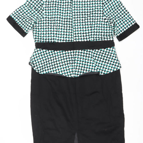 Marks and Spencer Women’s Black Green Sheath Dress Size 16 Workwear
