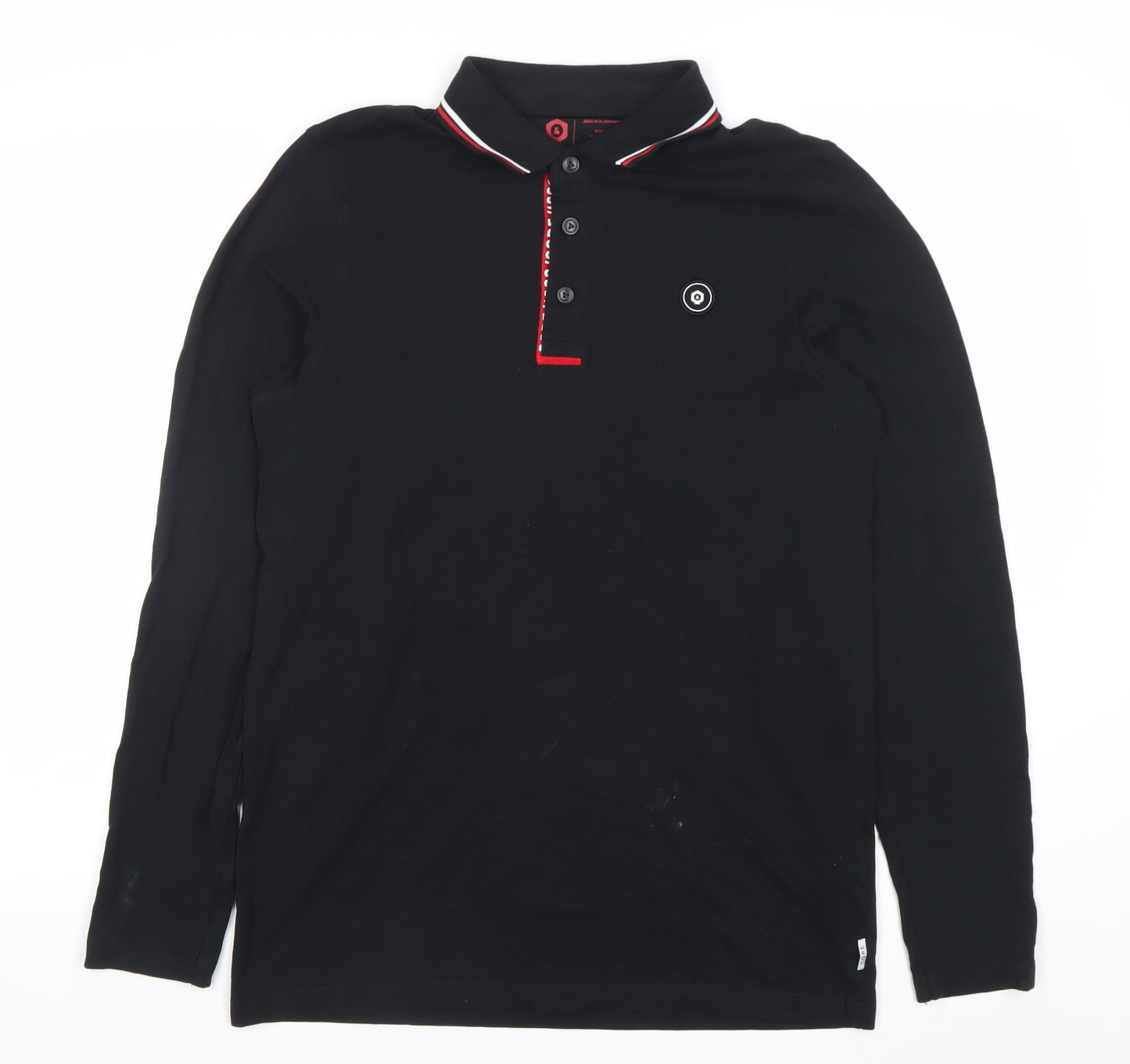 Jack & Jones Men’s Black Long Sleeve Polo Shirt Size M Cotton