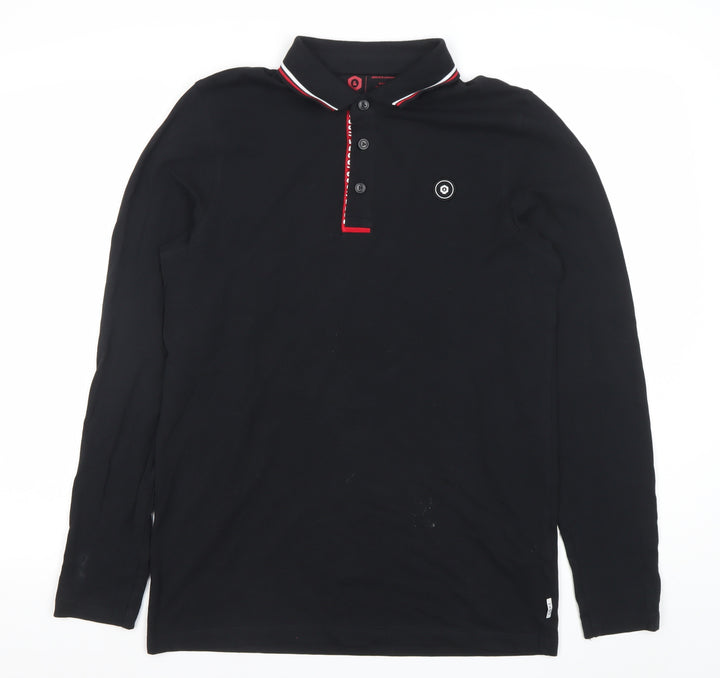 Jack & Jones Men’s Black Long Sleeve Polo Shirt Size M Cotton