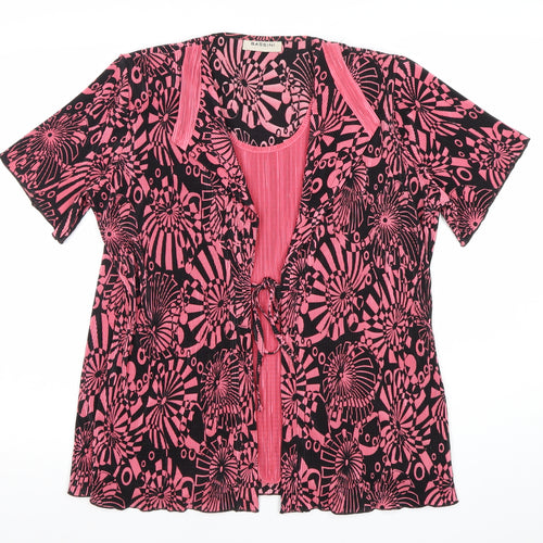 Bassini Womens Pink Black Geometric Tunic Blouse Size 16