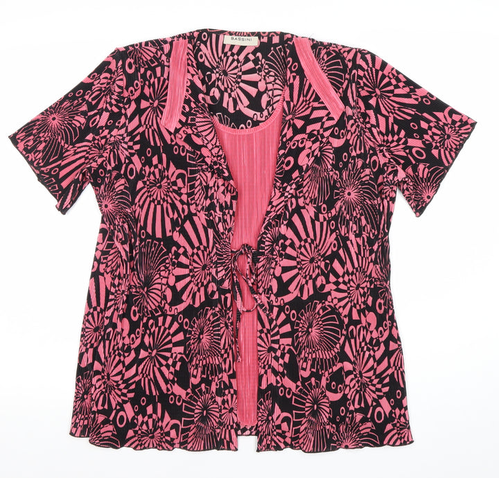 Bassini Womens Pink Black Geometric Tunic Blouse Size 16