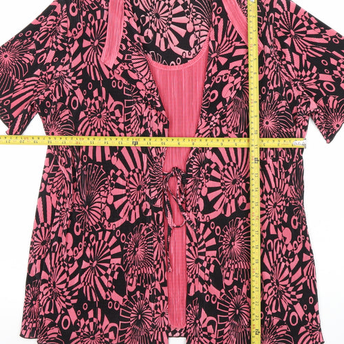 Bassini Womens Pink Black Geometric Tunic Blouse Size 16