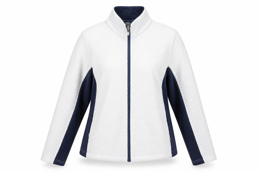 Front view of Paco Women’s White & Navy Full Zip Sweatshirt, size UK 16, Activewear