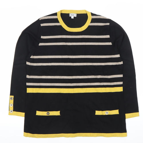 Text. Womens L Black Yellow Striped Pullover Knit Jumper