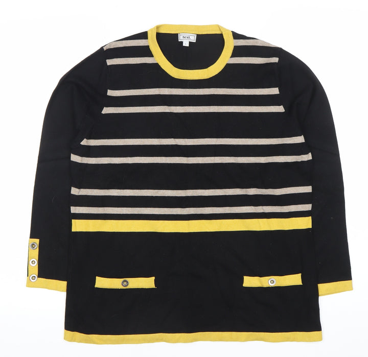 Text. Womens L Black Yellow Striped Pullover Knit Jumper
