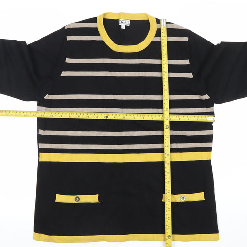 Text. Womens L Black Yellow Striped Pullover Knit Jumper