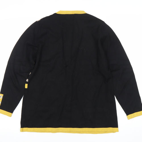 Text. Womens L Black Yellow Striped Pullover Knit Jumper