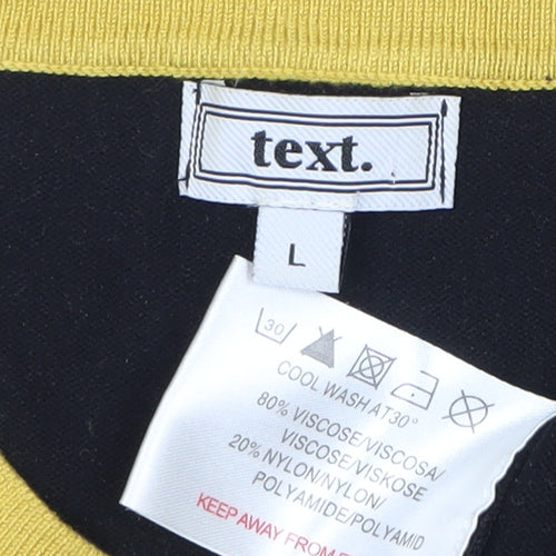 Text. Womens L Black Yellow Striped Pullover Knit Jumper