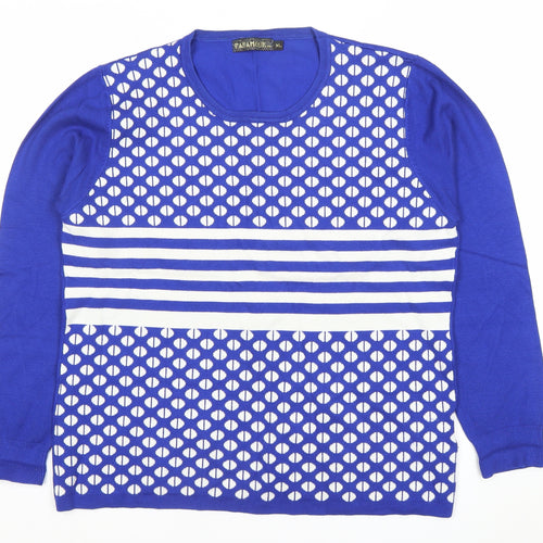 Paramour Womens Blue XL Pullover Jumper Geometric Knit Long Sleeve