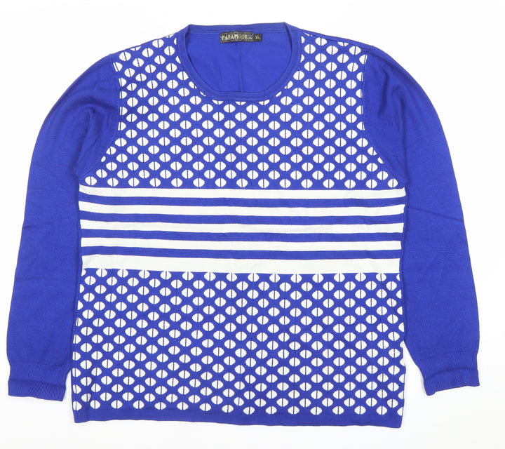 Paramour Womens Blue XL Pullover Jumper Geometric Knit Long Sleeve