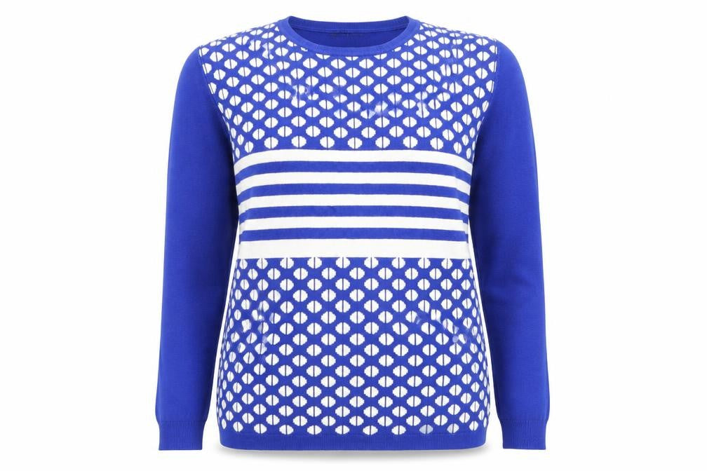 Front view of Paramour women’s blue xl jumper geometric knit long sleeve