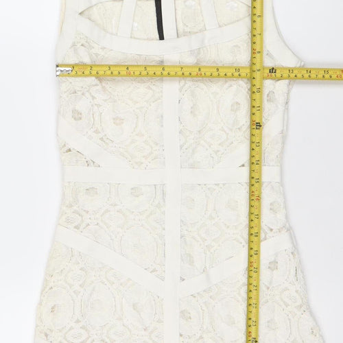 Missguided Women Ivory Lace Bodycon Mini Dress Size 10 Zip Cocktail