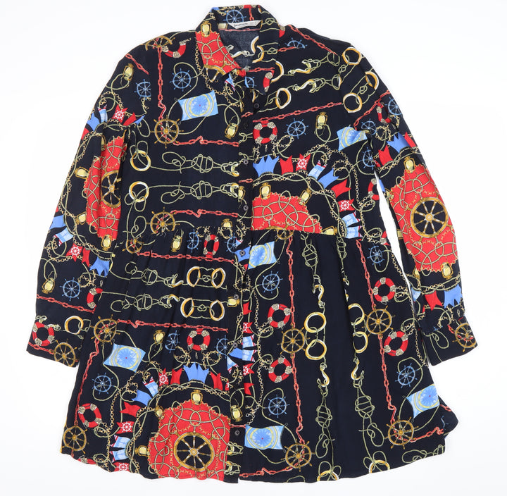 Stradivarius Women’s Multicoloured Nautical Shirt Dress Size 10