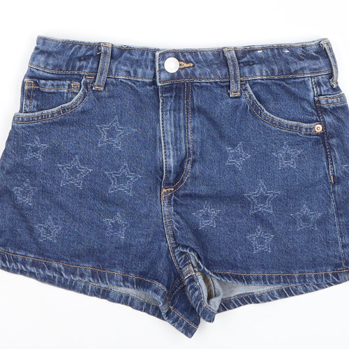 H&M Girls Blue Denim Star Print Cut-Off Shorts Age 11Y 146cm