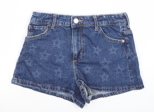H&M Girls Blue Denim Star Print Cut-Off Shorts Age 11Y 146cm