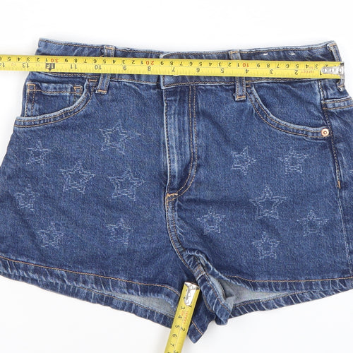 H&M Girls Blue Denim Star Print Cut-Off Shorts Age 11Y 146cm