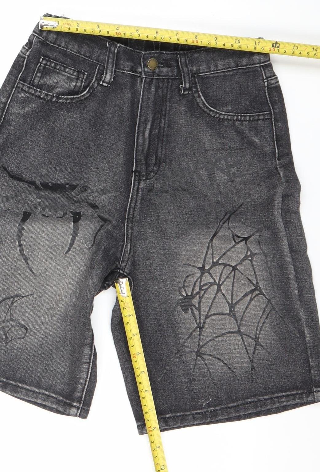 Shein Boys Grey Denim Spider Print Bermuda Shorts 11Y Elastic Waist