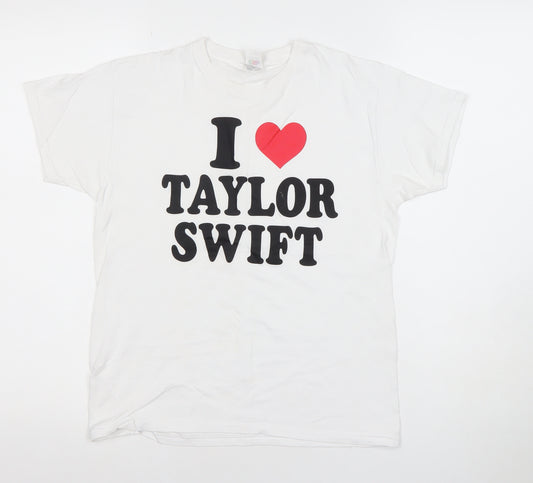 Fruit of the Loom Girls White Cotton Taylor Swift Graphic T-Shirt 10Y