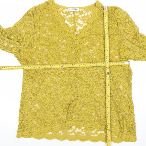 Gallery Womens Yellow Lace Tunic Blouse XL V-Neck 3/4 Sleeve
