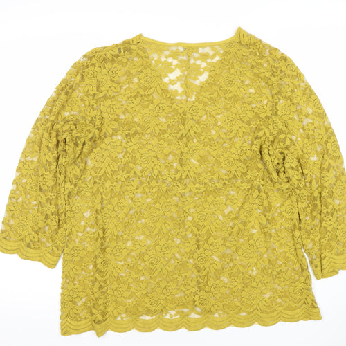Gallery Womens Yellow Lace Tunic Blouse XL V-Neck 3/4 Sleeve