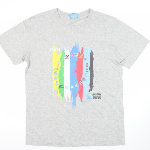 Men's Grey Rugby World Cup 2015 Graphic T-Shirt Size L Cotton