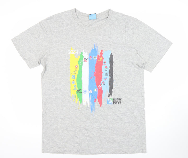 Men's Grey Rugby World Cup 2015 Graphic T-Shirt Size L Cotton