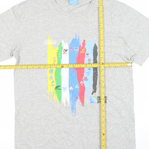 Men's Grey Rugby World Cup 2015 Graphic T-Shirt Size L Cotton