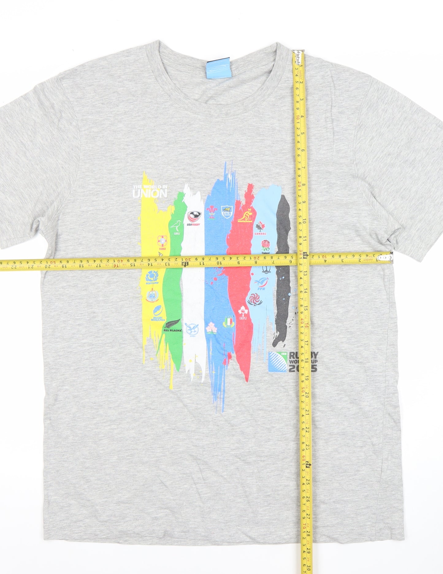 Men's Grey Rugby World Cup 2015 Graphic T-Shirt Size L Cotton