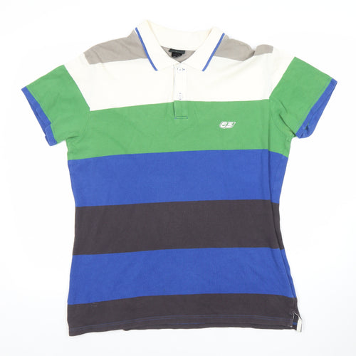 DSL Mens Polo Shirt XL Stripe Multi Colour Cotton Short Sleeve