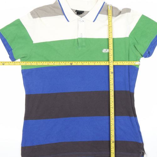 DSL Mens Polo Shirt XL Stripe Multi Colour Cotton Short Sleeve