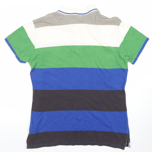 DSL Mens Polo Shirt XL Stripe Multi Colour Cotton Short Sleeve