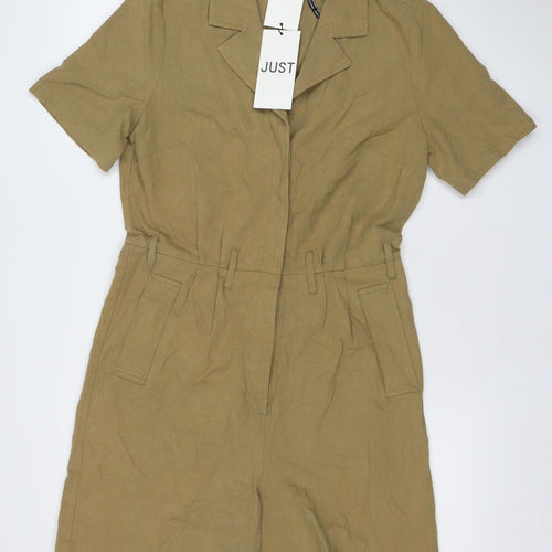 JUST Female Womens Brown Linen Cotton Short Sleeve Playsuit Size S