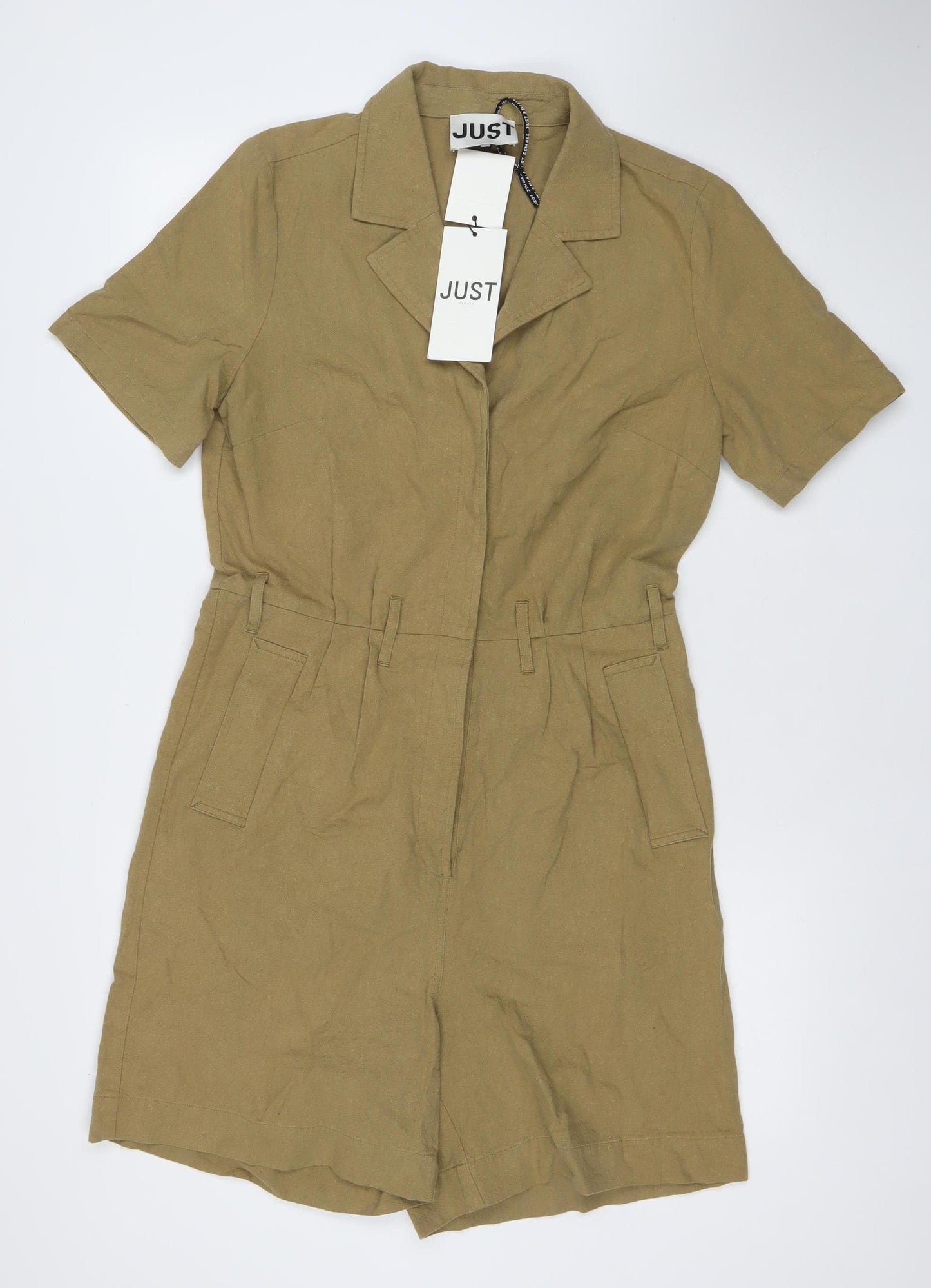 JUST Female Womens Brown Linen Cotton Short Sleeve Playsuit Size S