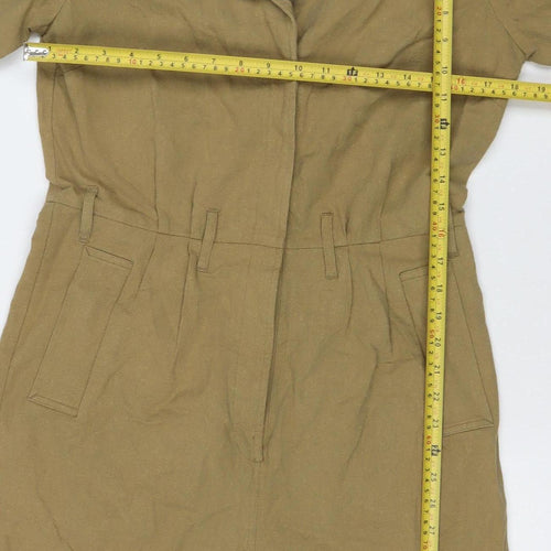 JUST Female Womens Brown Linen Cotton Short Sleeve Playsuit Size S