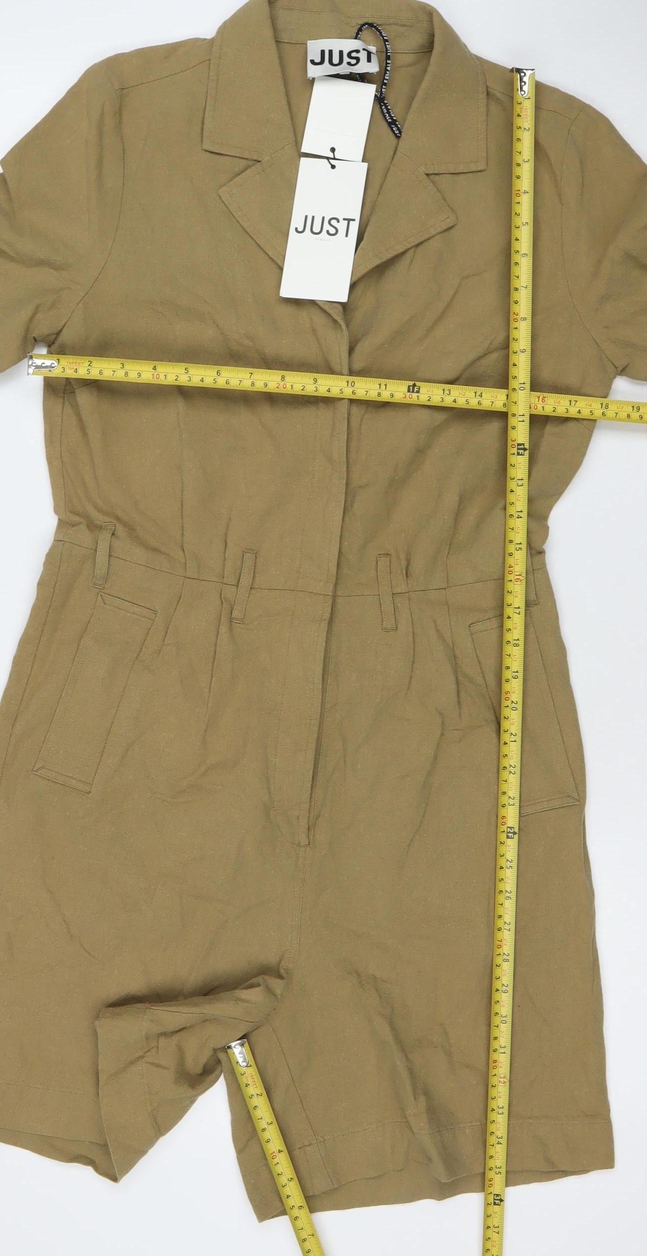 JUST Female Womens Brown Linen Cotton Short Sleeve Playsuit Size S