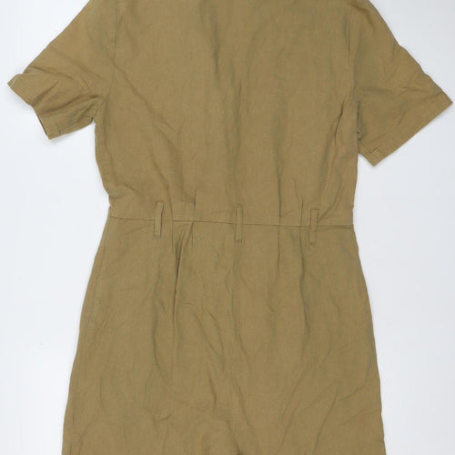 JUST Female Womens Brown Linen Cotton Short Sleeve Playsuit Size S