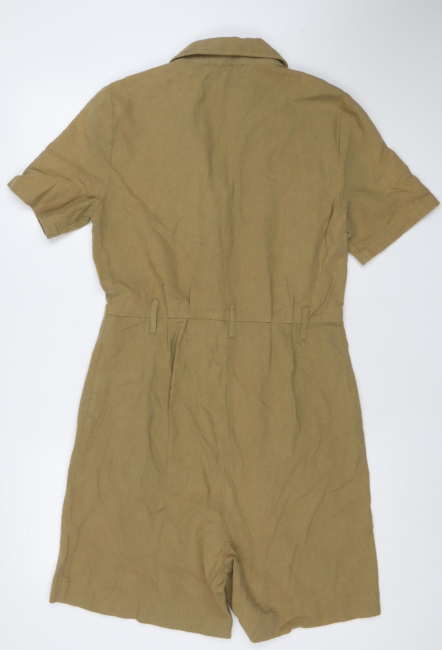 JUST Female Womens Brown Linen Cotton Short Sleeve Playsuit Size S
