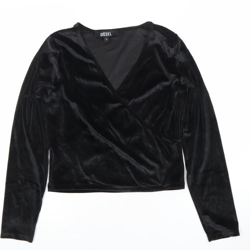 Diesel Womens Black Wrap Velvet Long Sleeve Blouse Size M
