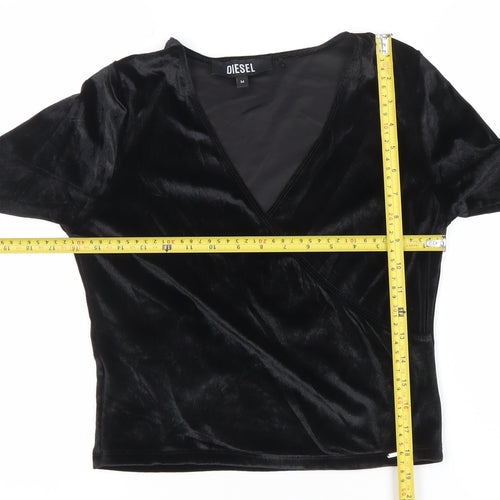 Diesel Womens Black Wrap Velvet Long Sleeve Blouse Size M