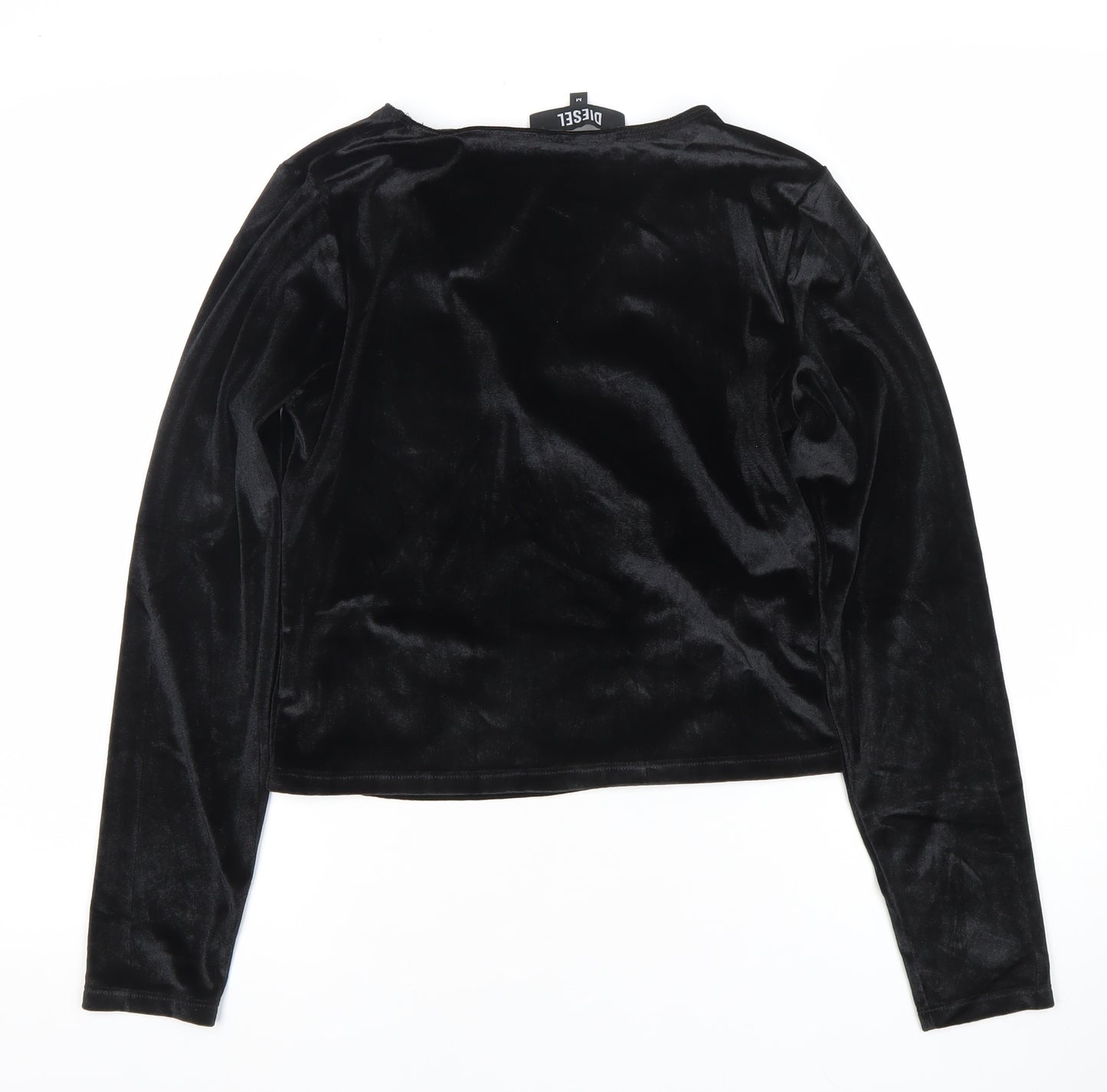 Diesel Womens Black Wrap Velvet Long Sleeve Blouse Size M