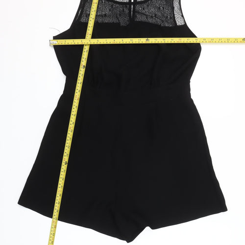 Savida Women Black Lace Detail Sleeveless Playsuit Size 14