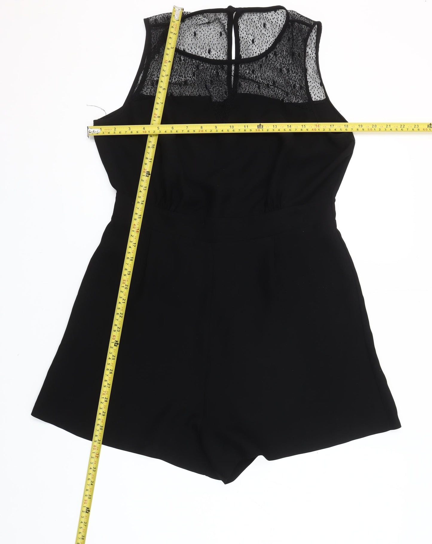 Savida Women Black Lace Detail Sleeveless Playsuit Size 14