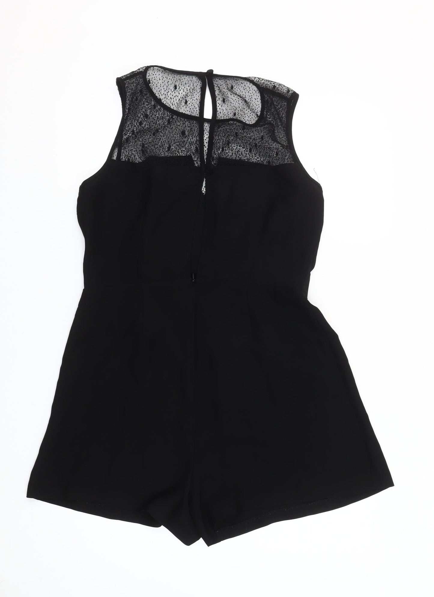 Savida Women Black Lace Detail Sleeveless Playsuit Size 14