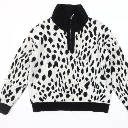 Rowen Avenue Womens Black White Animal Print XL Pullover Jumper
