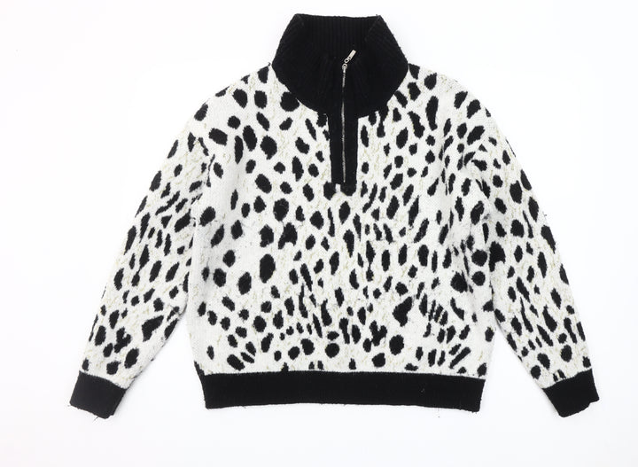 Rowen Avenue Womens Black White Animal Print XL Pullover Jumper