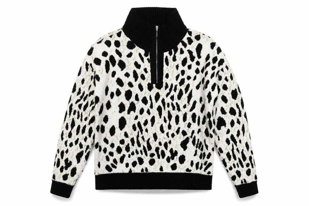 Front view of Rowen Avenue women’s black white animal print xl jumper