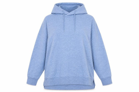 Front view of St. Bernard Dunnes Women’s Blue Pullover Hoodie, size L, Relaxed Fit