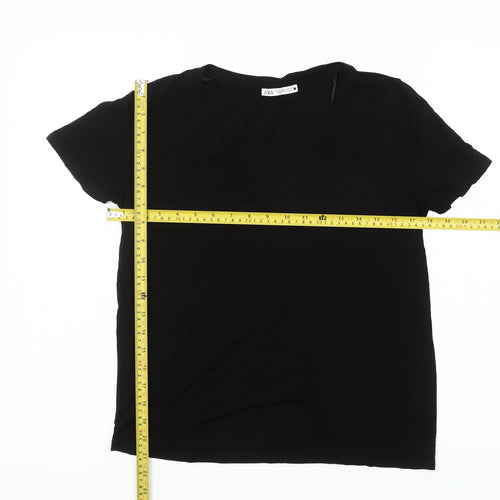 Zara Women Black Short Sleeve V-Neck Basic T-Shirt Size S