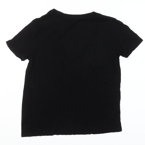 Zara Women Black Short Sleeve V-Neck Basic T-Shirt Size S